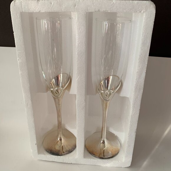 Lenox Forevermore Champagne Flute Pair Silver Plated- New